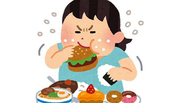 暴食する女性のイラスト